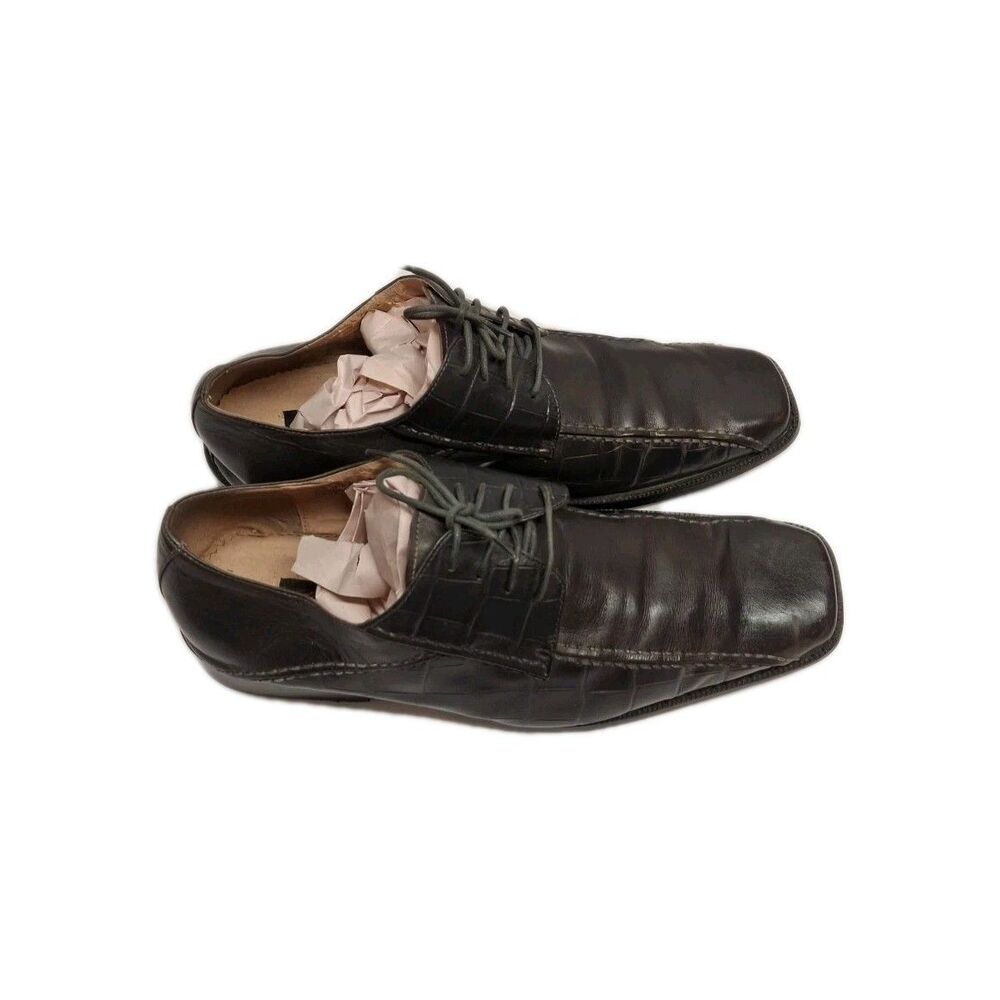 Giovanni Mens Gray Leather Dress Shoes Lace Up Square Toe Oxford Shoes Size 13